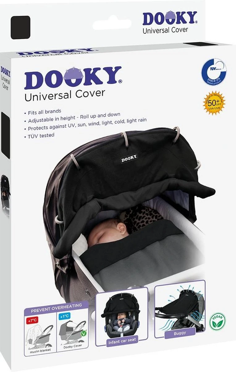 Dooky Universal Cover Zonnescherm Kinderwagen - Uni Zwart 8 Dooky Universal Cover Zonnescherm Kinderwagen - Uni Zwart - Afbeelding 8