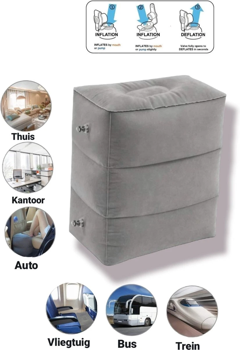 Merkloos Vliegtuigbedje - Voetkussen Opblaasbaar - Voetensteun - Voetenbankje - 3 Hoogte Standen - Reiskussen 5 Merkloos Vliegtuigbedje - Voetkussen Opblaasbaar - Voetensteun - Voetenbankje - 3 Hoogte Standen - Reiskussen - Afbeelding 5