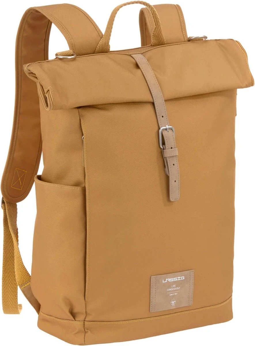 LÄSSIG Luiertas Rolltop Backpack Rugzak Incl Verschoningsmatje - Curry 1 LÄSSIG Luiertas Rolltop Backpack Rugzak Incl Verschoningsmatje - Curry