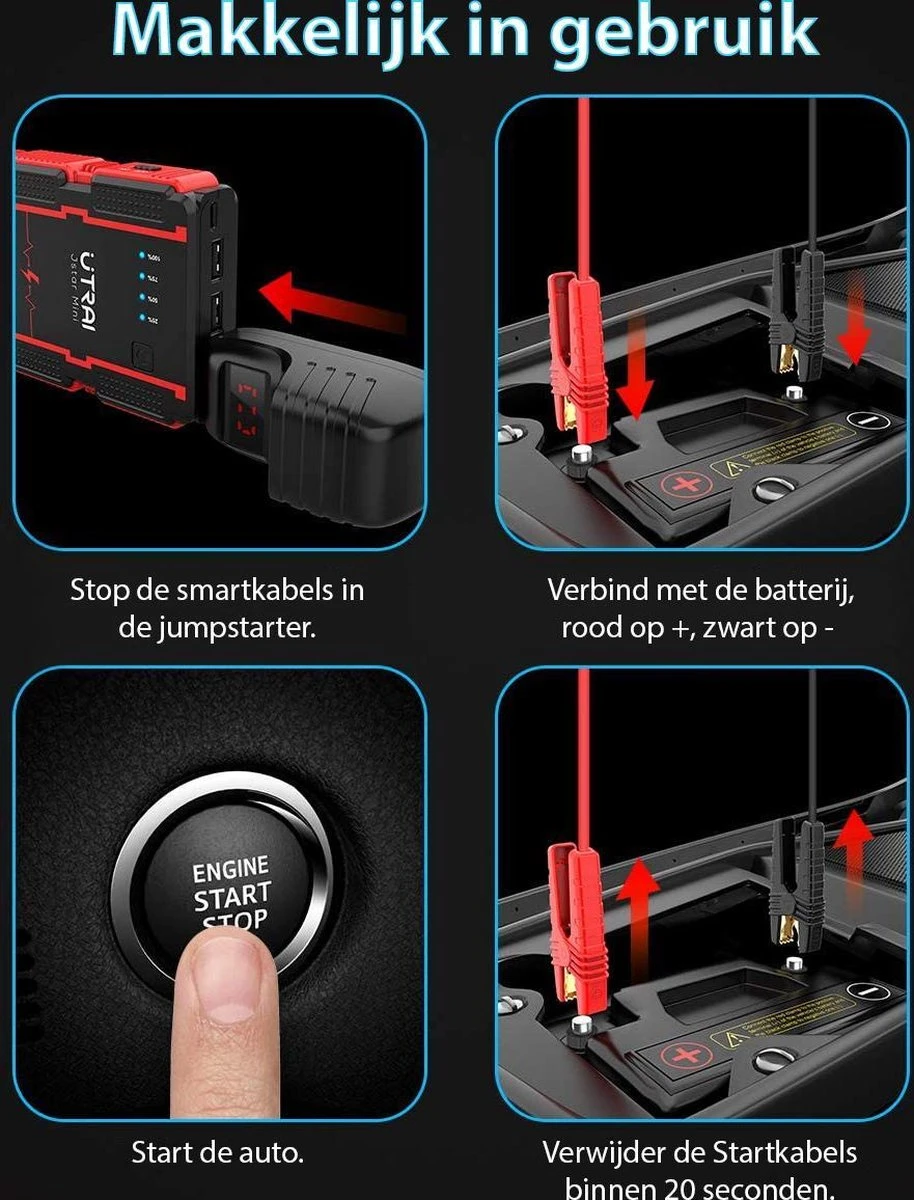 UTRAI - Jump Starter Auto - Batterij 13000mAh - 1000A - Smart-Clip Power Bank Met Batterij Detectie Voor 12V - Auto Booster Jumpstarter Mini 5 UTRAI - Jump Starter Auto - Batterij 13000mAh - 1000A - Smart-Clip Power Bank Met Batterij Detectie Voor 12V - Auto Booster Jumpstarter Mini - Image 5