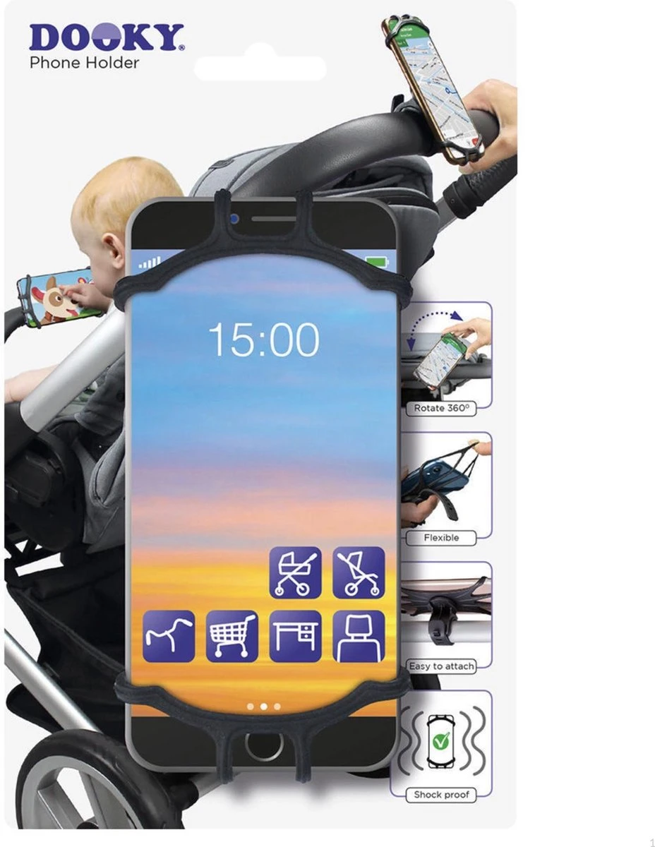 Dooky Telefoonhouder Smartphone Telefoon Houder 360* Rotatie Universeel Kinderwagen Fiets Zwart 13 Dooky Telefoonhouder Smartphone Telefoon Houder 360* Rotatie Universeel Kinderwagen Fiets Zwart - Image 13